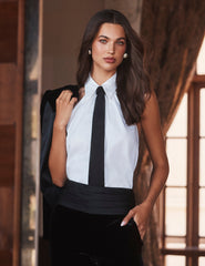 L'AGENCE Wren Necktie Poplin Top in White & Black