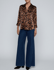 PRE-ORDER-L’AGENCE Dani Three Quarter Sleeve Blouse in Brown Multi Amur Leopard