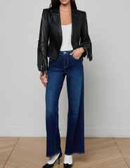 L'AGENCE Vashti Fringe Leather Blazer in Black