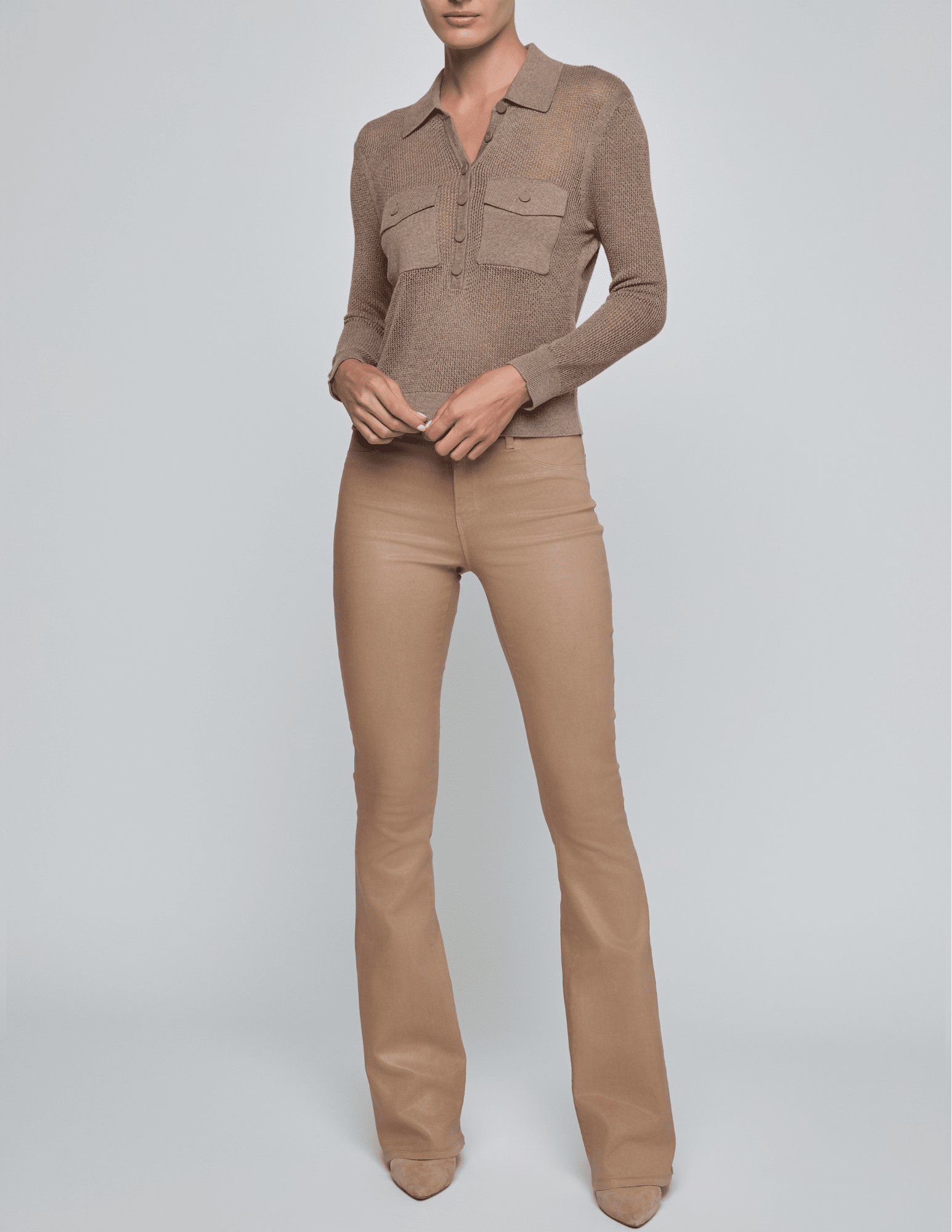 L'Agence - L'AGENCE Carine Pointelle Sweater in Mushroom - Buy Online