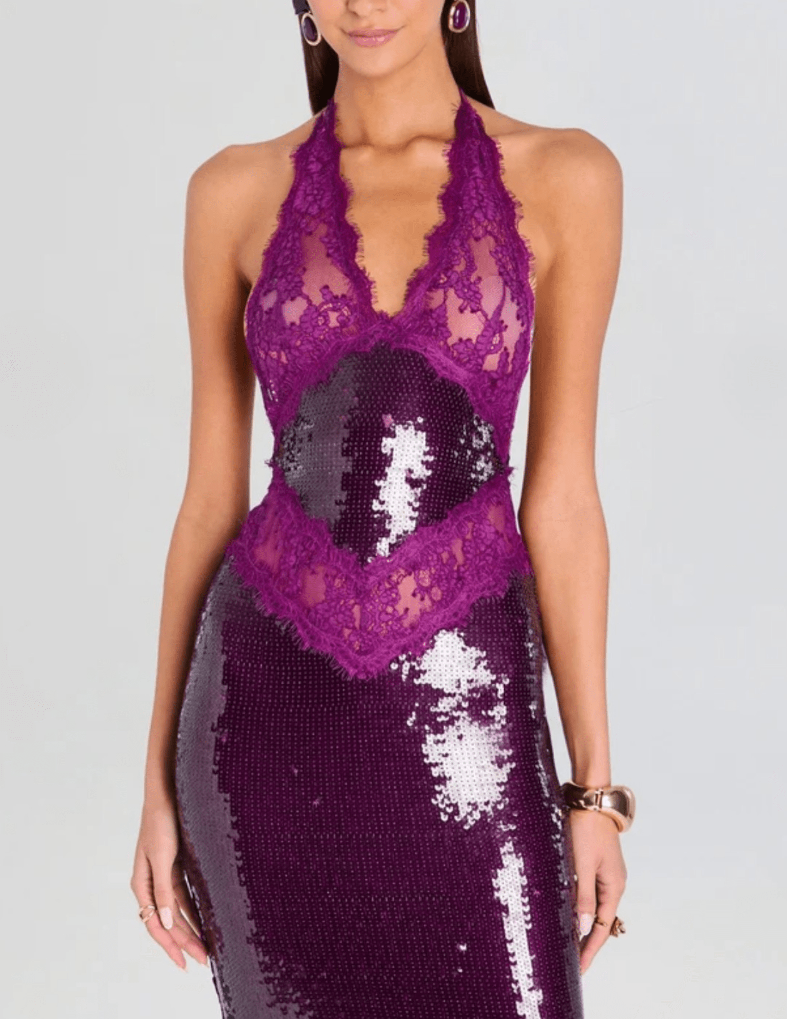 Retrofête - PRE-ORDER-Retrofête Vicky Sequin Lace Halter Dress in Violette - Buy Online