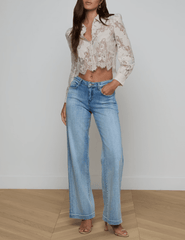 L'Agence - PRE-ORDER-L'AGENCE Anita Lace Cropped Blouse in Champagne - Buy Online