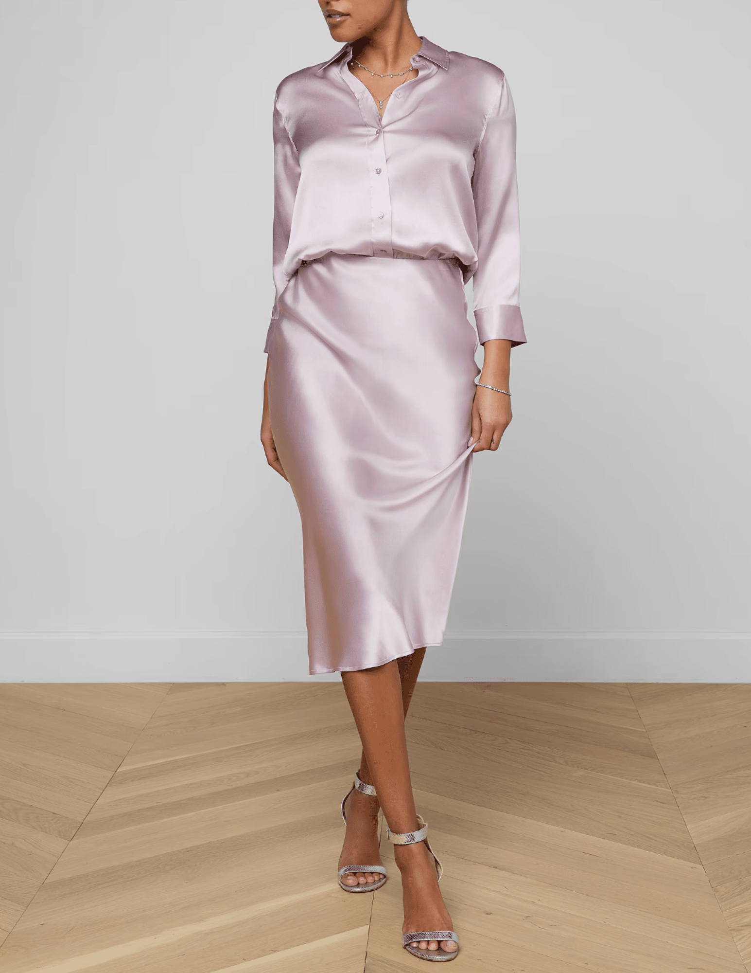 L'Agence - PRE-ORDER-L'AGENCE Perin Silk Midi Skirt in Icy Lilac - Buy Online