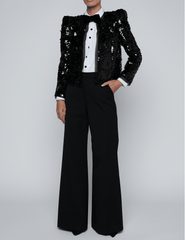 PRE-ORDER-L'AGENCE Shai Sequin Pointed Shoulder Jacket in Black