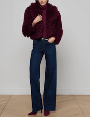 L'AGENCE Aura Crop Faux Fur Jacket in Primitivo