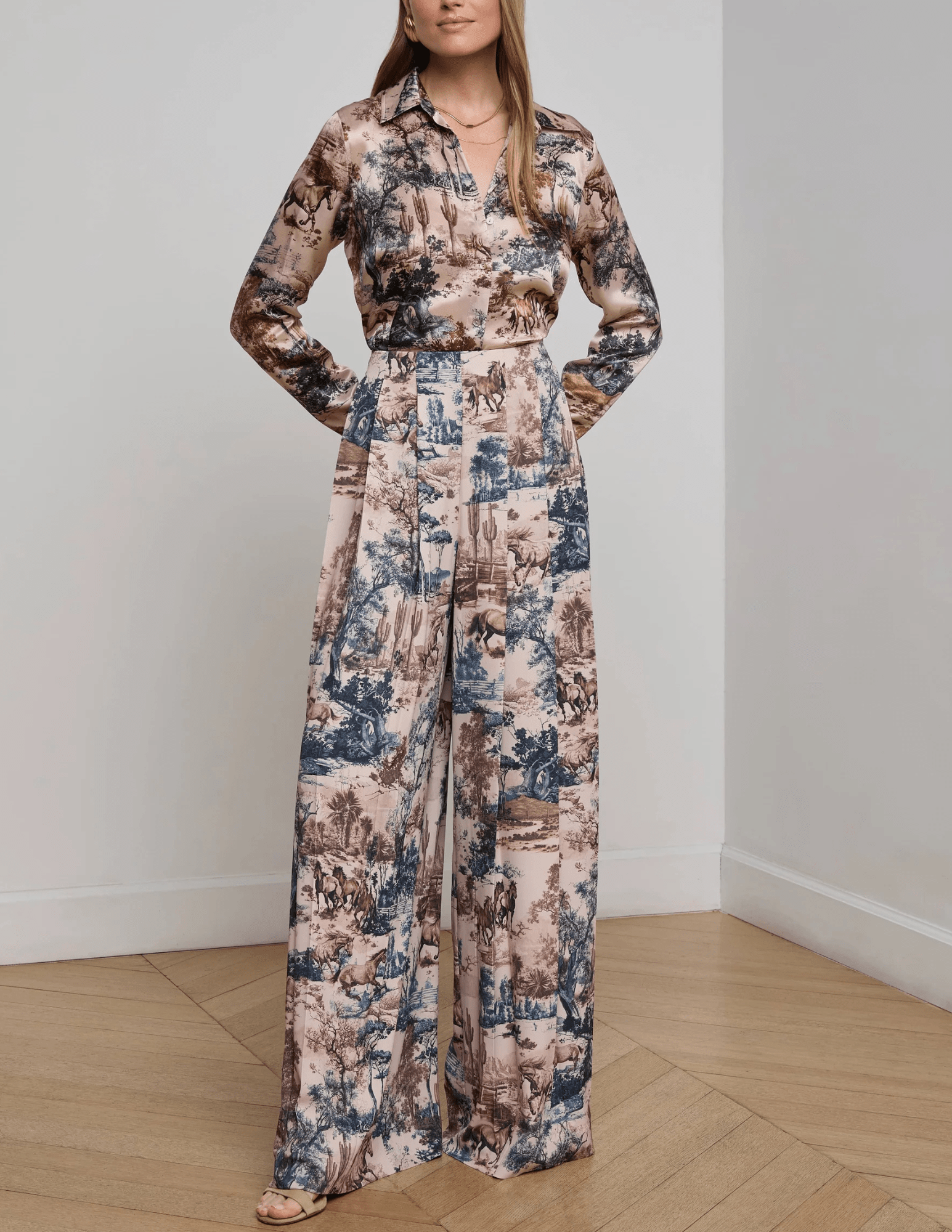 L'Agence - PRE-ORDER-L'AGENCE Nova Pleated Wide Leg Pant in Tan Multi Western Toile - Buy Online