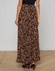 PRE-ORDER-L'AGENCE Torin Pleated Maxi Skirt in Brown Multi Amur Leopard