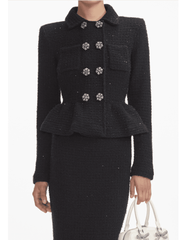 PRE-ORDER-Self-Portrait Textured Knit Peplum Midi Dress