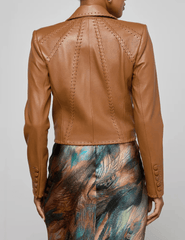 PRE-ORDER-L'AGENCE Dulcie Whipstitch Leather Blazer in Soft Cognac