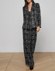 L'Agence - PRE-ORDER-L'AGENCE Colin Sequin Tweed Double Breasted Blazer in Black Ivory Tweed - Buy Online