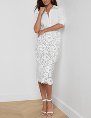 L'Agence - PRE-ORDER-L’AGENCE Makena Sequin Lace Pencil Skirt in White - Buy Online