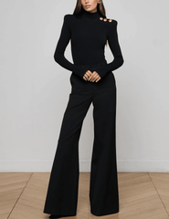 L'AGENCE Jennis Mock-Neck Knit Bodysuit in Black and Gold