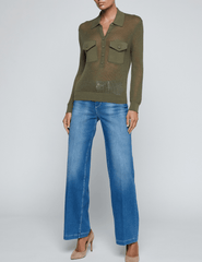 L'AGENCE Carine Pointelle Sweater in Smokey Olive