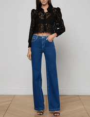 L'Agence - L'AGENCE Anita Lace Cropped Blouse in Black - Buy Online