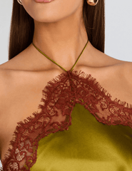 Retrofête Everly Lace Trim Gown in Basil & Cigar