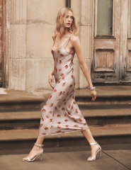 L'AGENCE Akiya Scoop Neck Midi Dress in Taupe Dark Red Faded Kiss