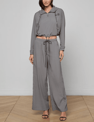 L'Agence - L'AGENCE Valkyrie Wide Leg Snap Pants in Medium Grey - Buy Online