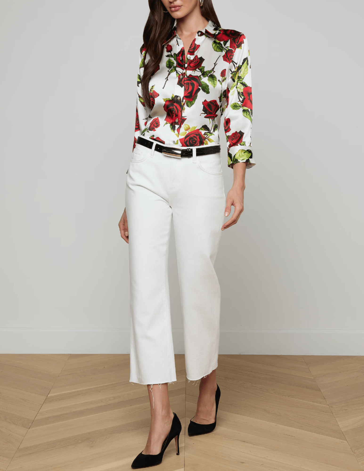 L'Agence - L'AGENCE Wanda High Rise Cropped Wide Leg Jean in Blanc - Buy Online