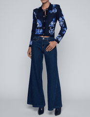 PRE-ORDER-L'AGENCE Osiris Jacquard Cardigan in Black Blue Large Porcelain