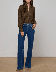 L'AGENCE Ellery Eyelet Long Sleeve Blouse in Pine-SALE