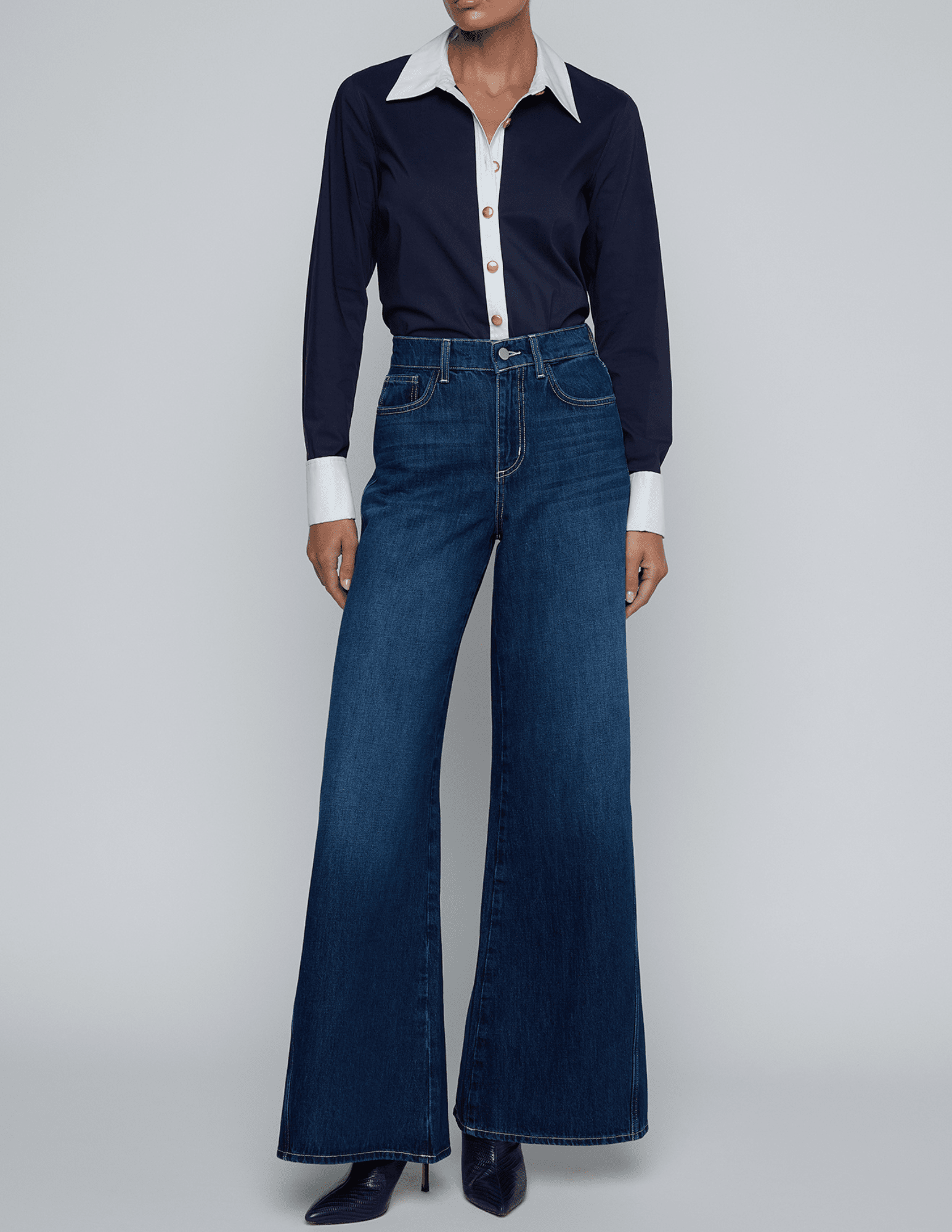 L'Agence - L'AGENCE Leslie French Cuff Bodysuit in Midnight - Buy Online