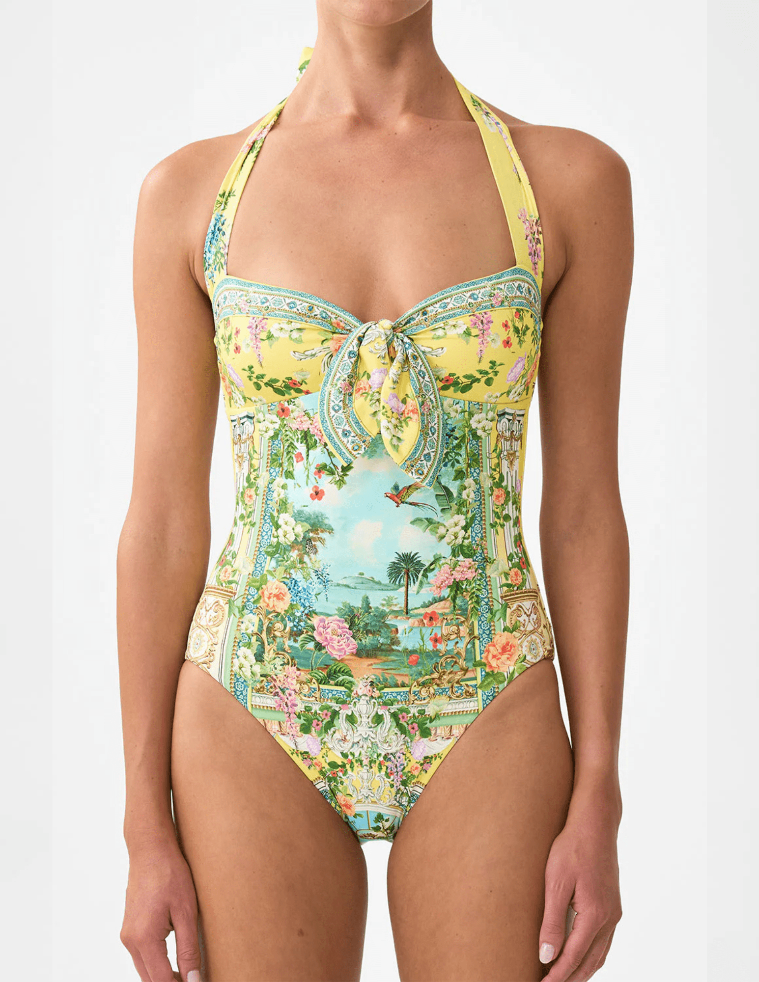 Camilla - PRE-ORDER-Camilla Tie Front Halter One Piece With Gathered Sides - Buy Online