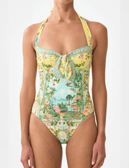 Camilla - PRE-ORDER-Camilla Tie Front Halter One Piece With Gathered Sides - Buy Online