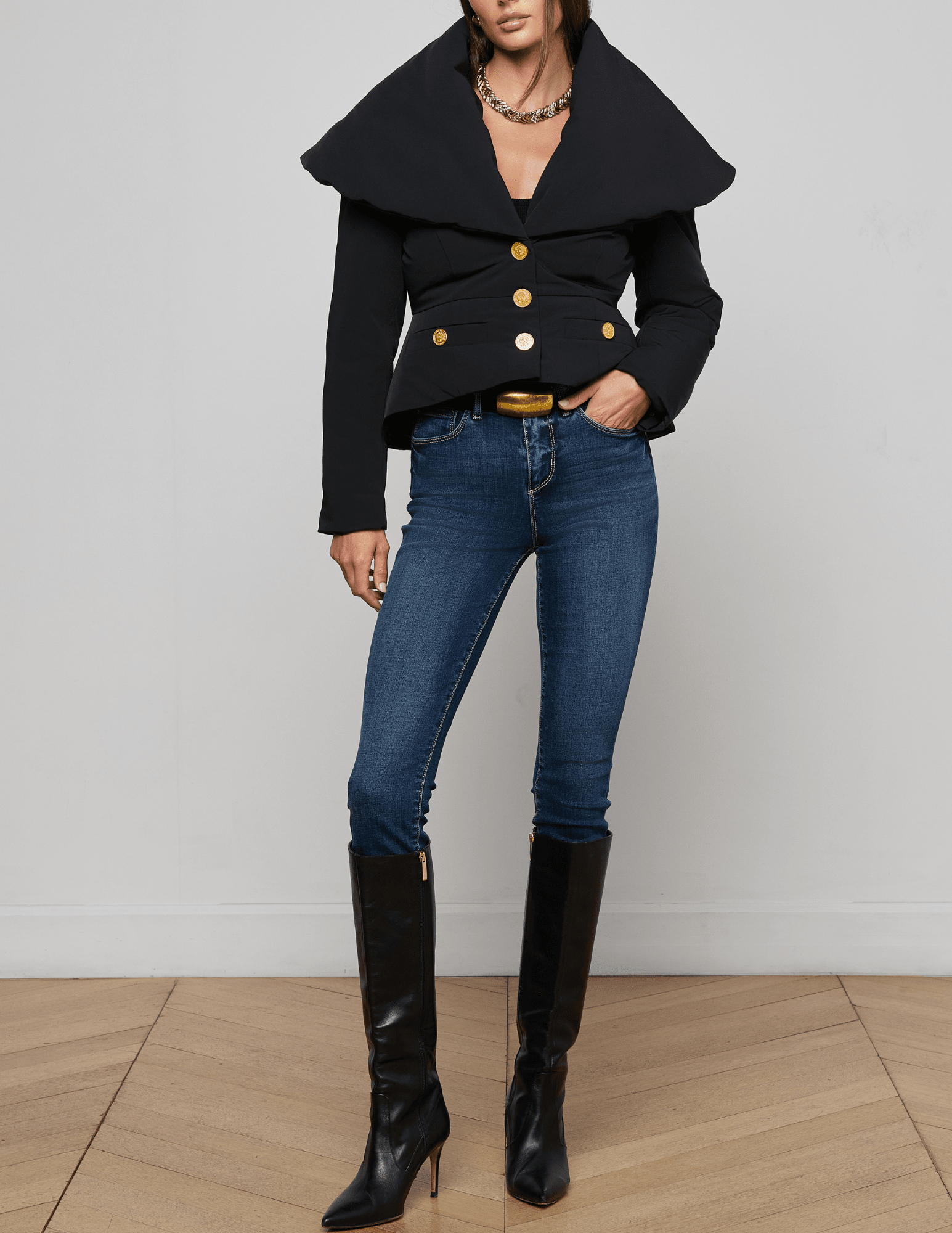 L'Agence - PRE-ORDER-L'AGENCE Pippa High Collar Blazer Coat in Black - Buy Online