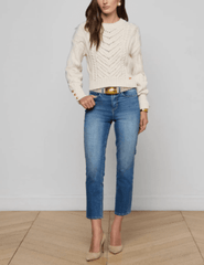 L'AGENCE Storm Cable Knit Sweater in Ivory Gold