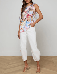 L'Agence - PRE-ORDER-L'AGENCE Driselle Scarf Top in Light Pink Multi Large Postcard Print - Buy Online