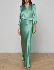 L'Agence - L'AGENCE Ryker Silk Maxi Skirt in Malachite Green - Buy Online