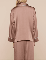 L'Agence - PRE-ORDER-L'AGENCE Mara Satin Blouse in Mocha Tan - Buy Online