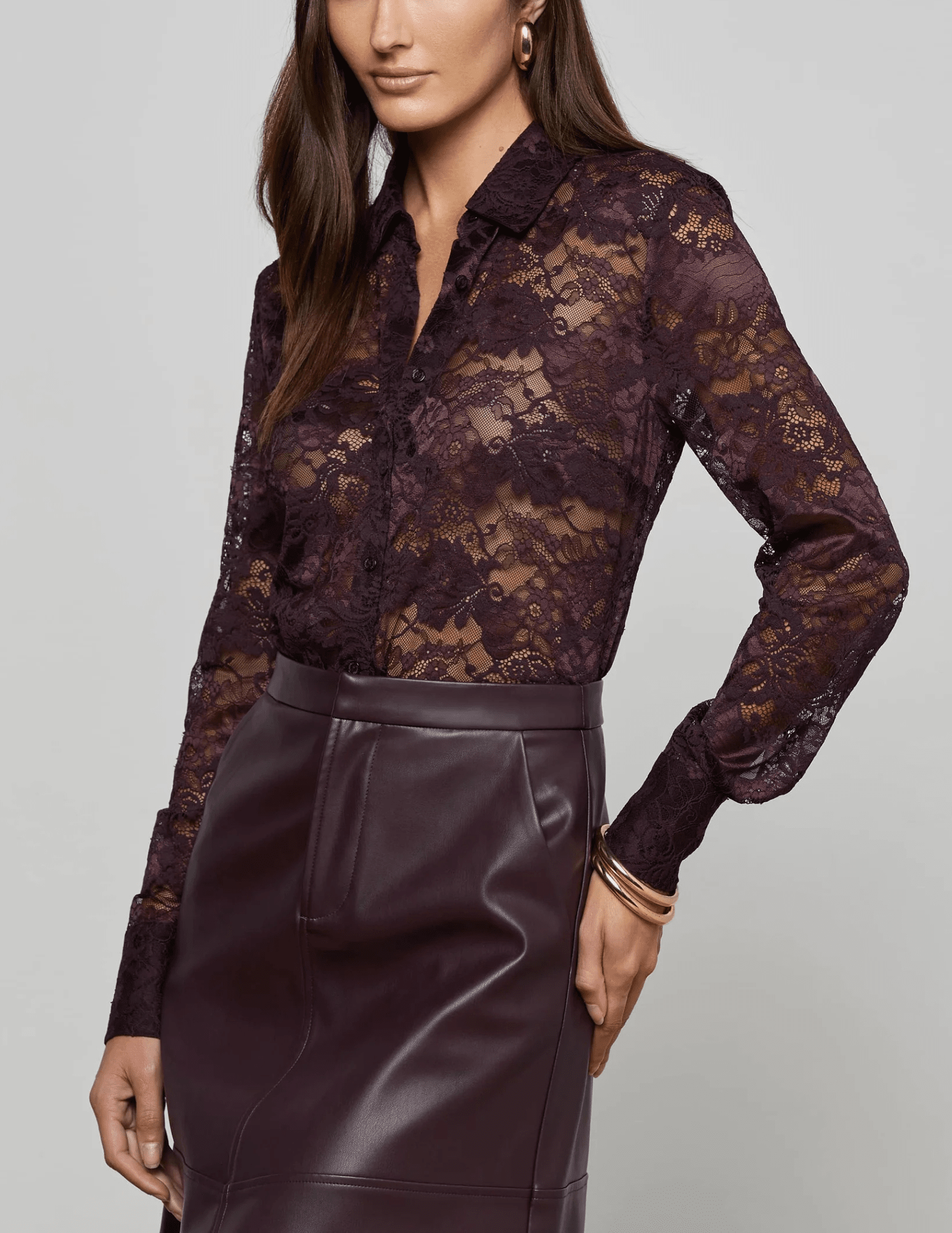 L'Agence - L'AGENCE Maia Lace Blouse in Dark Malbec - Buy Online