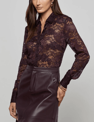 L'Agence - L'AGENCE Maia Lace Blouse in Dark Malbec - Buy Online