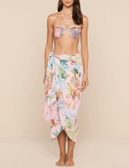 L'Agence - PRE-ORDER-L'AGENCE Marena Fringe Tassel Sarong in Pink Multi Colorful Palm - Buy Online