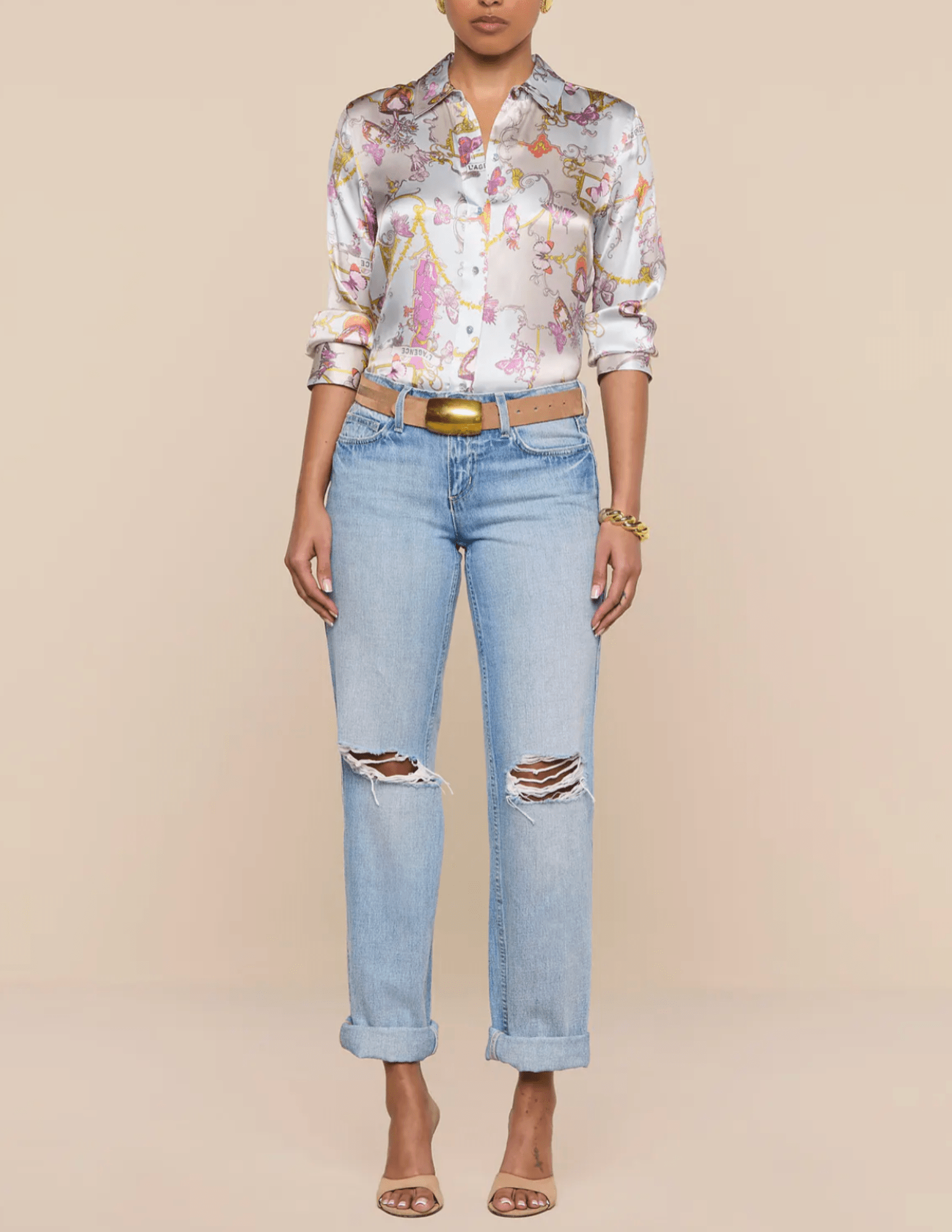 L'Agence - PRE-ORDER-L'AGENCE Dani Three Quarter Sleeve Blouse in Multi Baroque Toile - Buy Online