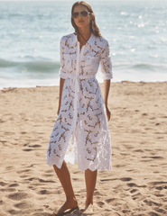PRE-ORDER-L'Agence Emilio Eyelet Midi Shirt Dress