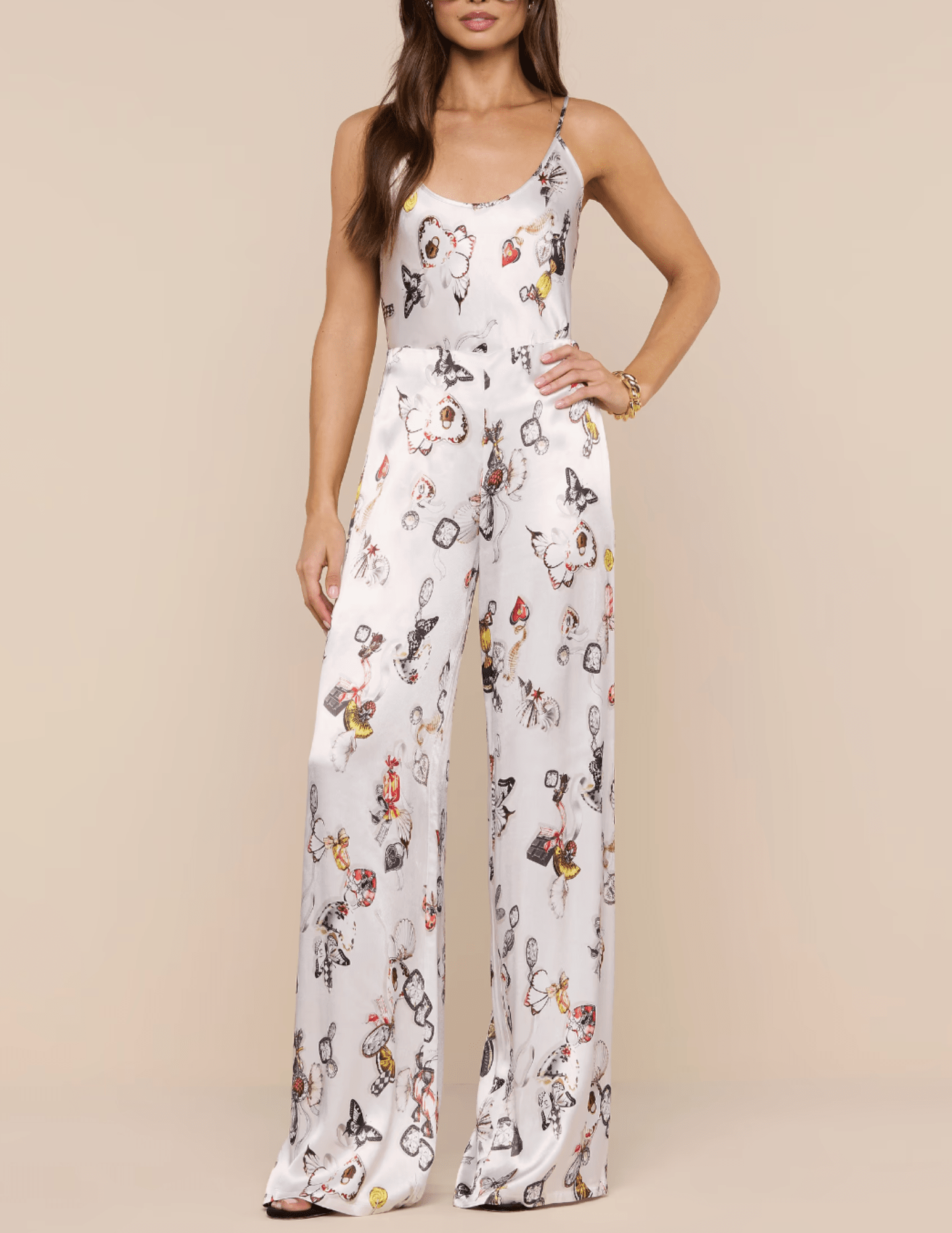 L'Agence - L'AGENCE Charmy Satin Cami in Ecru Multi Lock Butterfly - Buy Online