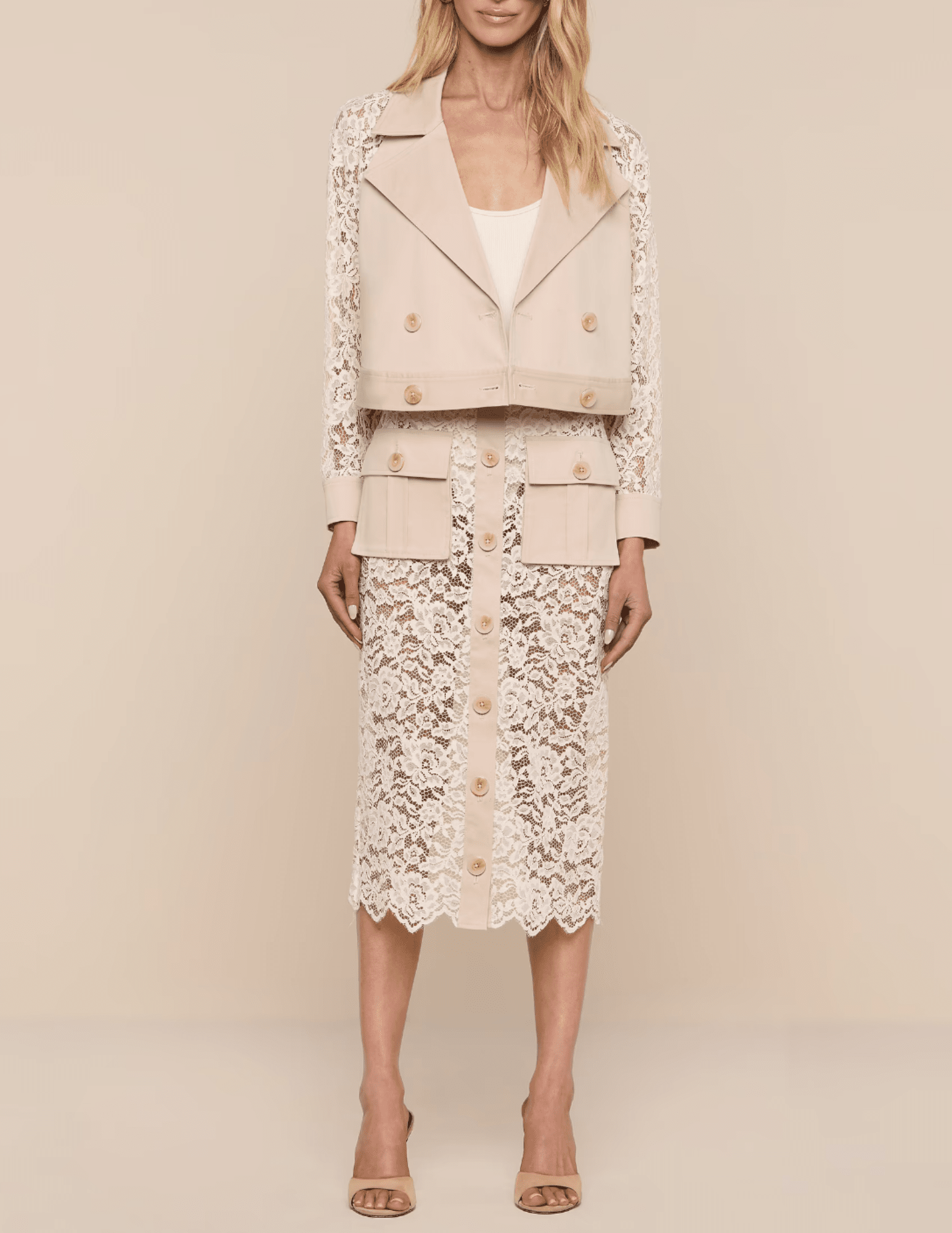 L'Agence - PRE-ORDER-L'AGENCE Novelle Lace Trench in Biscuit - Buy Online