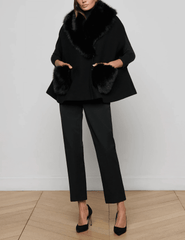 L'AGENCE Chana Faux Fur Collar Cape in Black