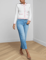 L'Agence - L'AGENCE Nomi Satin Back Cardigan in Ivory Pink Multi Butterfly Jungle - Buy Online