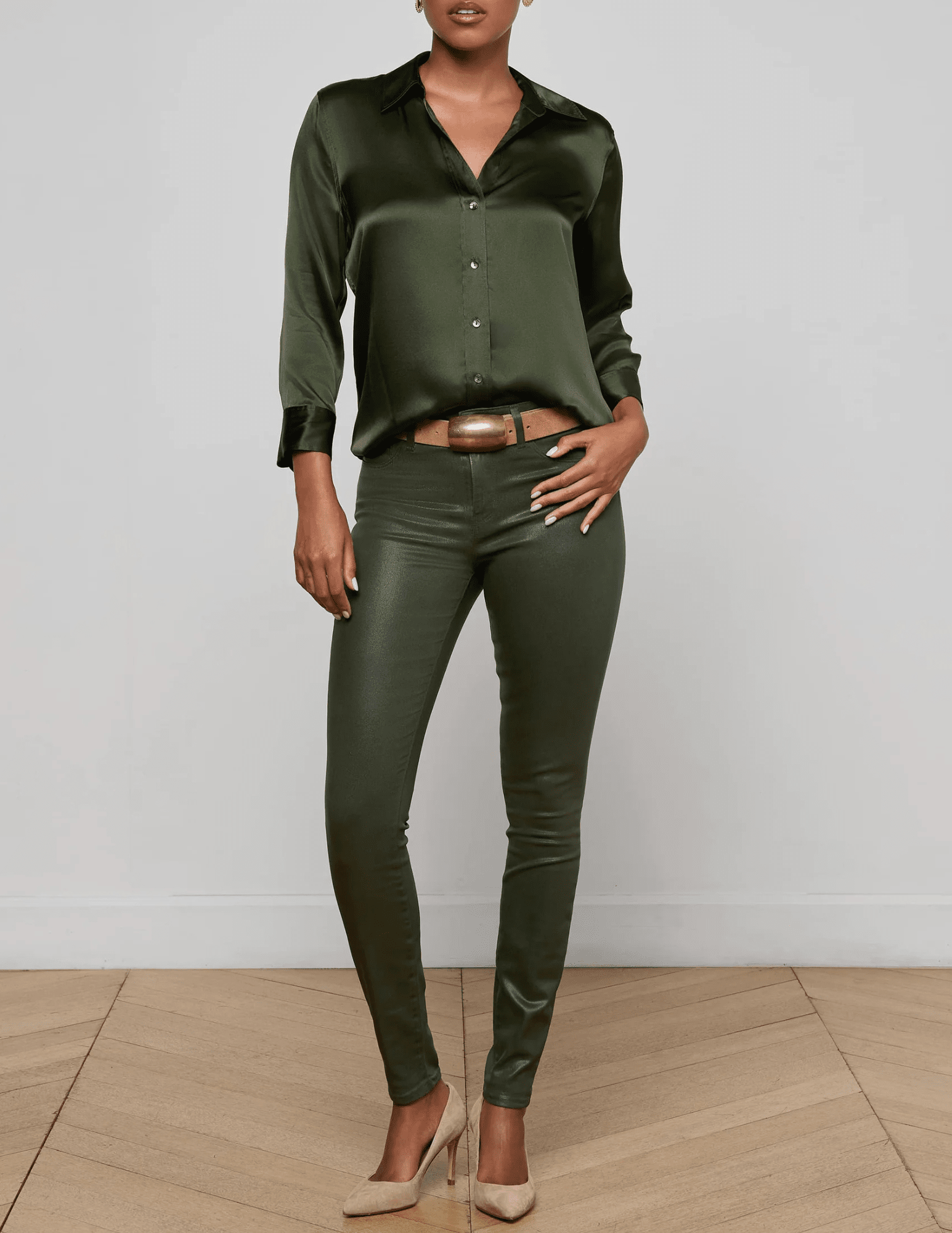 L'Agence - PRE-ORDER-L'AGENCE Dani Three Quarter Sleeve Blouse in Deep Olive - Buy Online