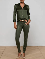 L'Agence - PRE-ORDER-L'AGENCE Dani Three Quarter Sleeve Blouse in Deep Olive - Buy Online