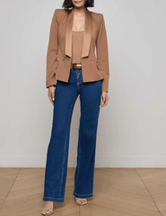 L'AGENCE Imogen Satin Lapel Blazer in Cinnamon Swirl-SALE