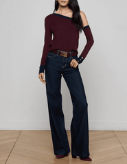 L'Agence - L'AGENCE Maeva One Shoulder Color-Block Sweater in Malbec Midnight - Buy Online