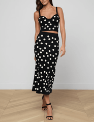 L'Agence - PRE-ORDER-L'AGENCE Mae Knit Flare Skirt in Black Ecru Polka Dot - Buy Online