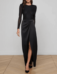 L'AGENCE Trista Mesh Shoulder Pad Bodysuit in Black
