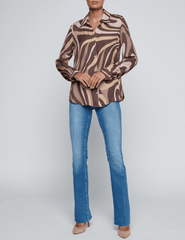 L'AGENCE Nina Long Sleeve Blouse in Sepia Brown Multi Abstract Swirl