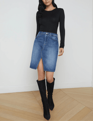 L'Agence Tylee Knee Length Denim Skirt