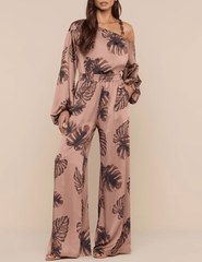 L'Agence - PRE-ORDER-L'Agence Asami Chain One Shoulder Blouse in Hazelnut Multi Large Palm - Buy Online